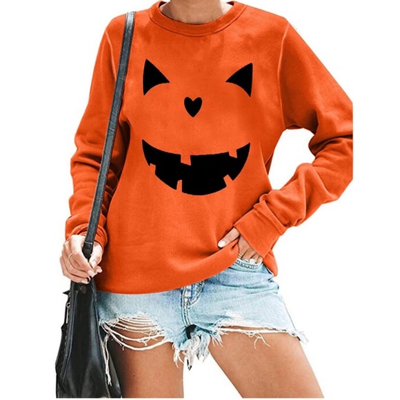 Halloween Pumpkin Face Long Sleeve Sweatshirts - Picture 5 of 6